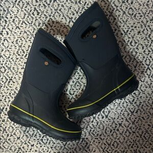 Bogs Kids Black Boots with Yellow Trim
